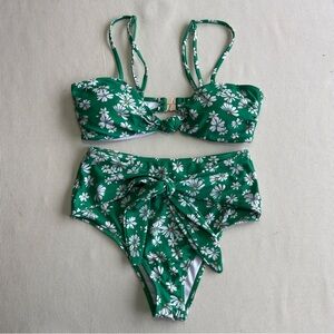 Pink Lily Green two-piece swimsuit high-waisted with a tie-front detail